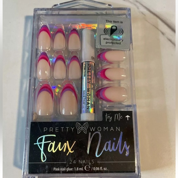 4/$20 Pretty Woman-Faux Nails Almond Shaped Baby Ombre Purple/pink 24 Ct+glue - Picture 1 of 2